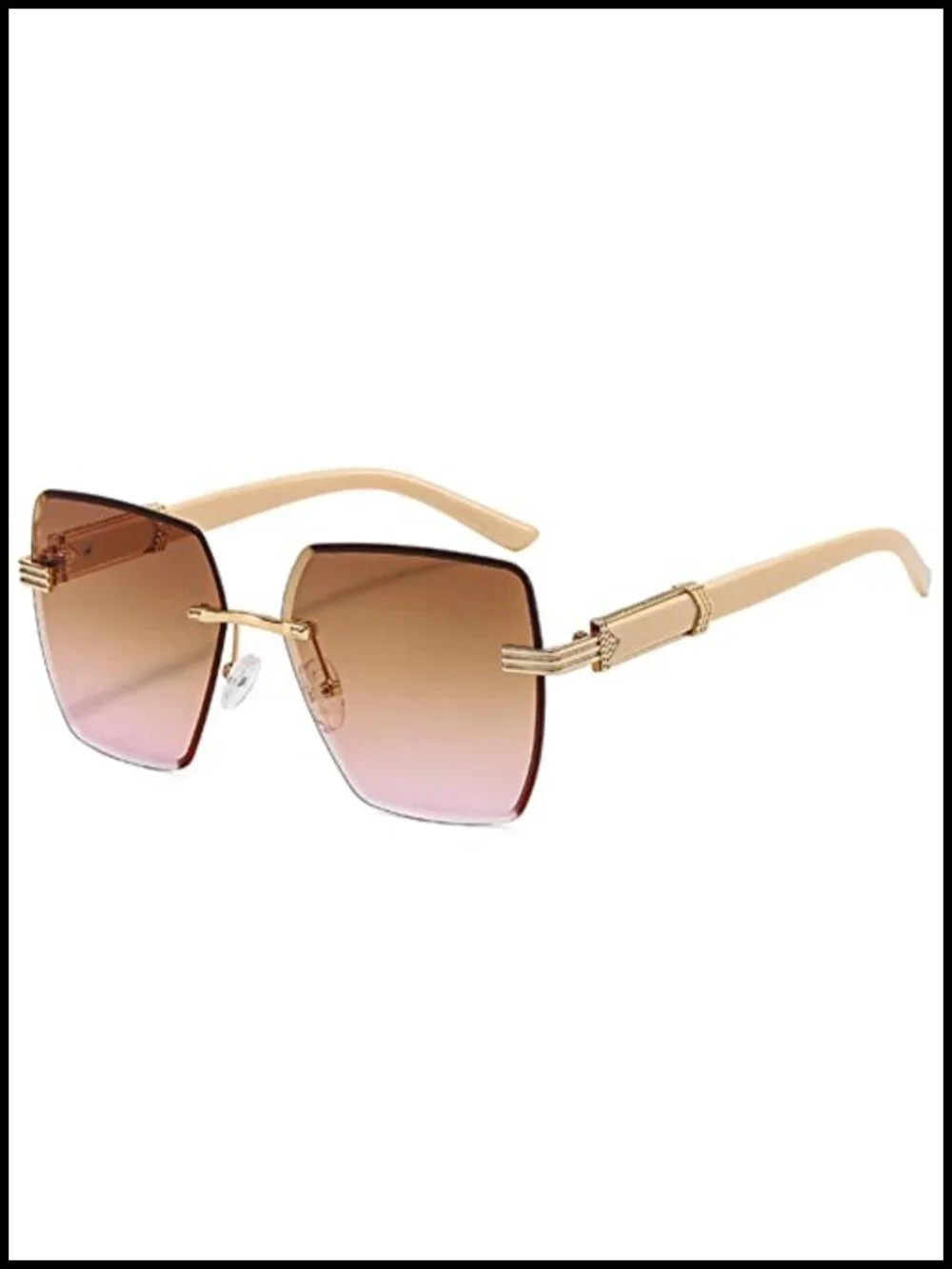 Rimless Cut Edge Gradient Sunglasses Large Frame UV400 Polarized